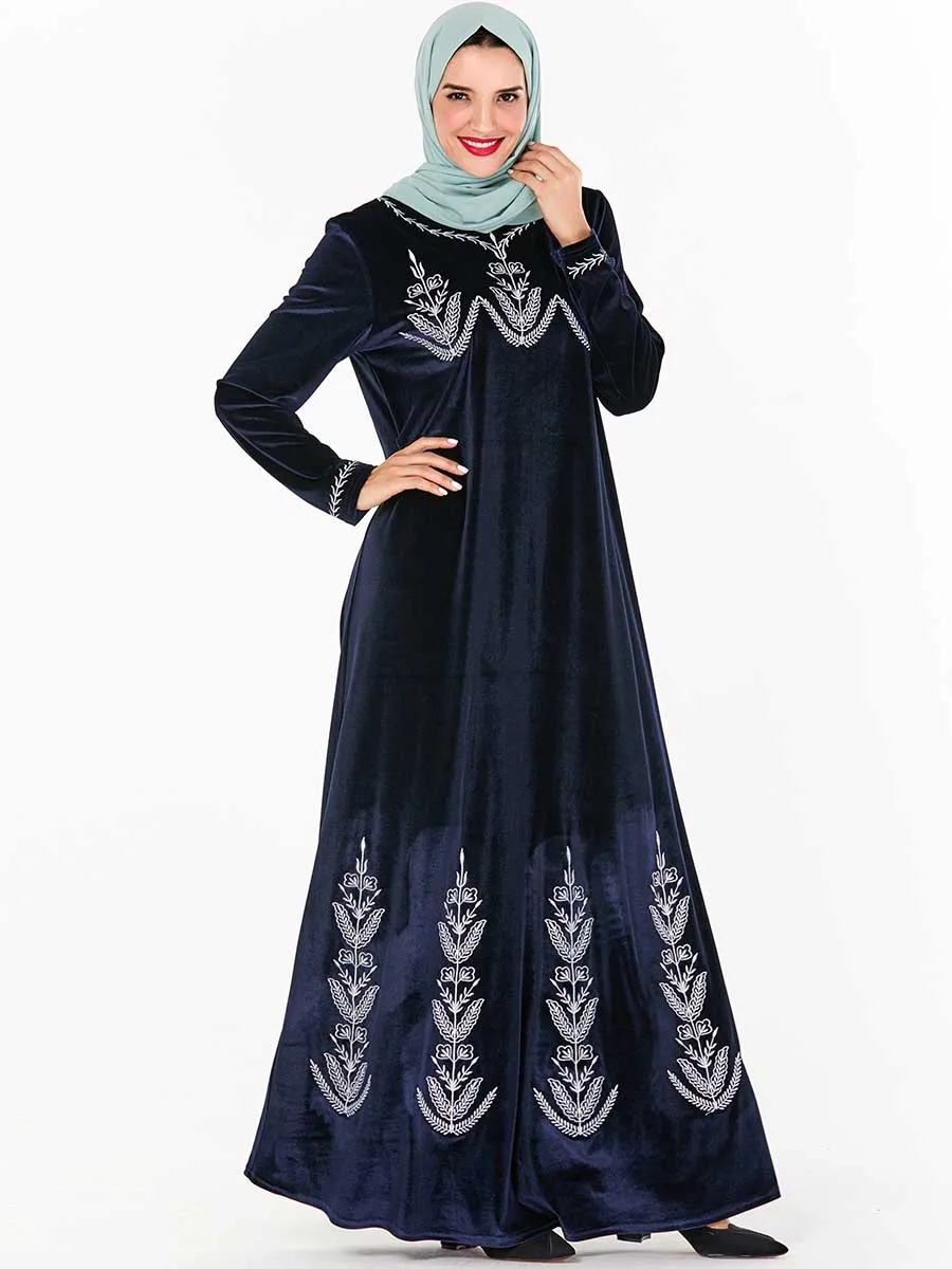 Islamisk Tøj Velvet Muslimske Kvinder Kjole Abaya Kaftan Kimono Lang Robe Jubah Elbise Dubai Tyrkiet Arabisk Marokkanske Hijab Kjoler
