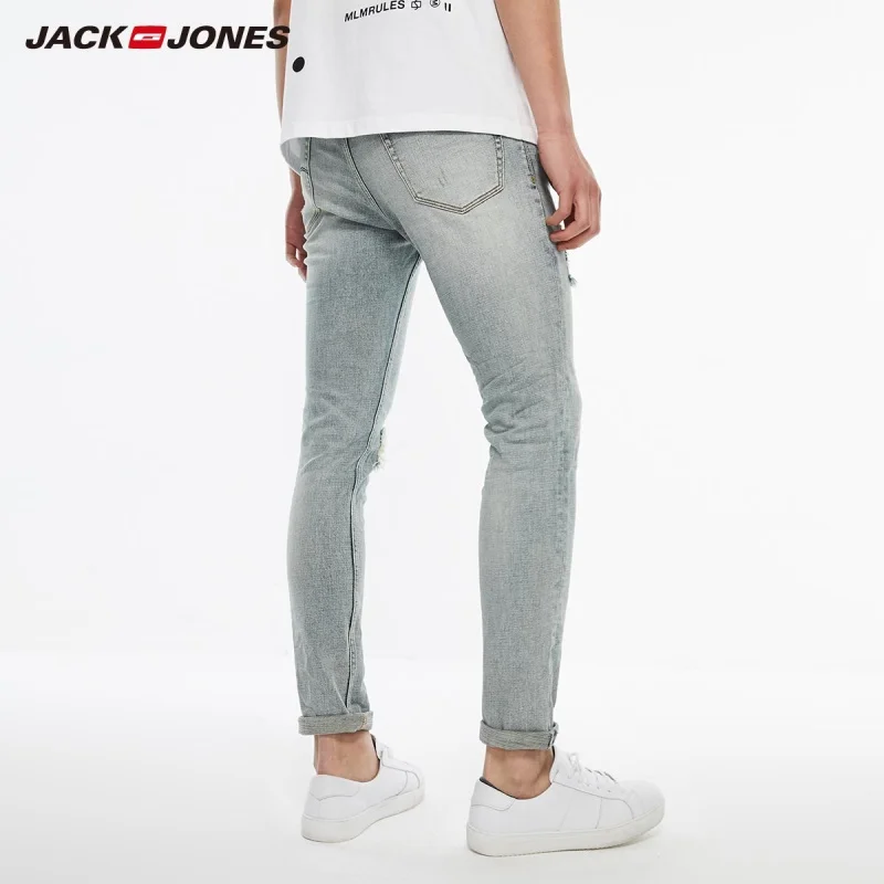 JackJones Mænds Ødelagt Hul Slim Fit Jeans Vintage Vasket Tynde Rippet Mænds Jeans Herretøj|219332567