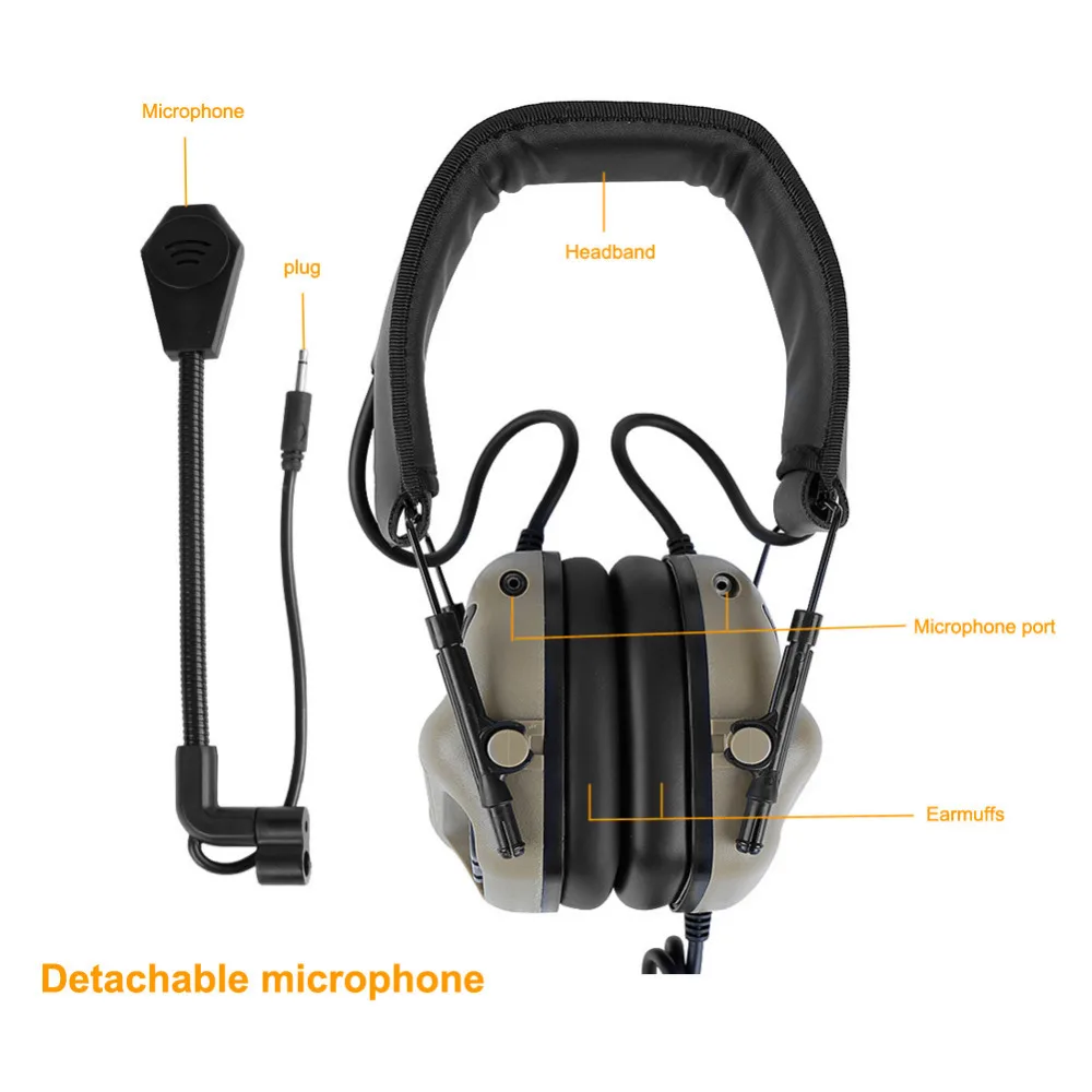 Jagt Taktiske hovedtelefon Militær Standard Optagelse Earmuff passer til TOT-Walkie Talkie radio bruge Airsoft Taktiske Headset