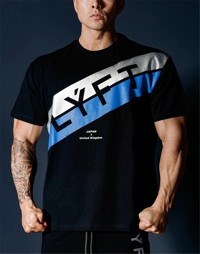 Japan&UK LYFT Sommer Fitness-Sport, der Kører Mand Bomuld kortærmet T-shirt Gym Uddannelse Mænd Muskel Fitness T-Shirt t-Shirts Toppe