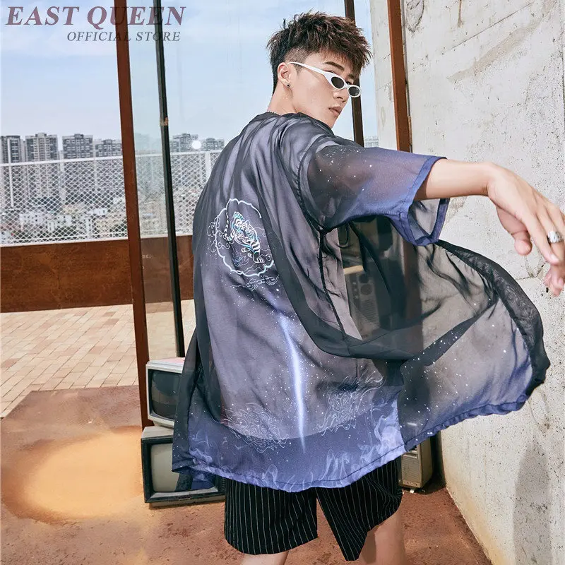 Japansk Kimono Cardigan Mænd 2019 Streetwear Lang Skjorte Mandlige Boho Asiatisk Tøj Stranden Toppe om Sommeren Yukata Kimonoer Lejligheder FF2171