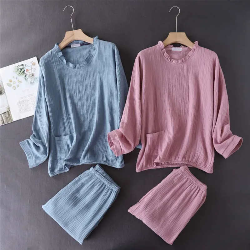 Japansk nye stil foråret og efteråret bomuld crepe damer pyjamas, der passer simple plus size home service kvinder nattøj