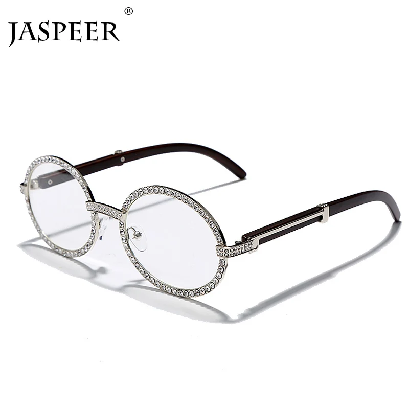 JASPEER Diamant Vintage Runde Solbriller Kvinder Luksus Ovale Solbriller Mænd Rhinestone Solbriller Steampunk Brand Designer Briller