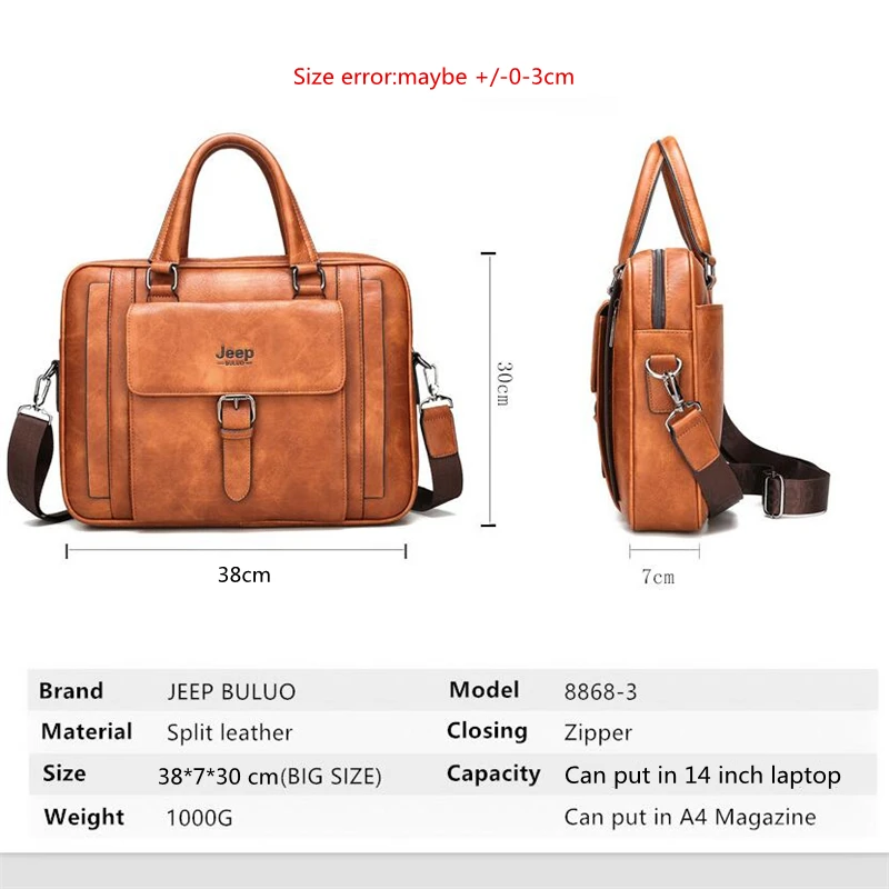 JEEP BULUO Brand Business Håndtaske Mandlige Skulder rejsetasker Stor Størrelse Mænd Briefcase Tasker Split Læder Ny