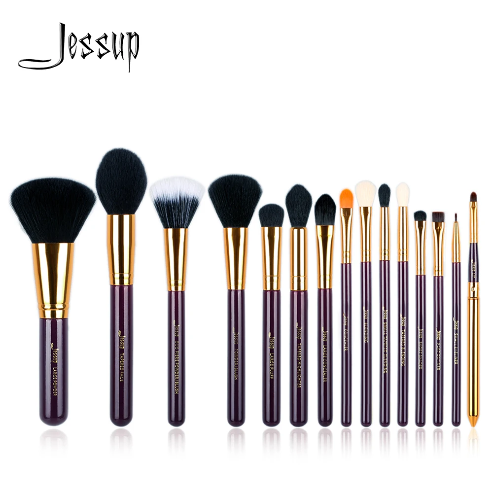 Jessup sæt 15pcs Lilla/ Guld Makeup Pensler Sæt Af Kosmetik Make up Pensel til Pudder Foundation, Eyeliner, Øjenskygge Læbe