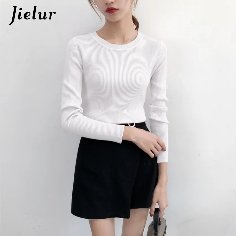 Jielur Trøjer, Efterår, Vinter Farve Trække Femme O-hals Trøjer koreanske 10 Farver Strikket Pullover Slim-fit Sweater