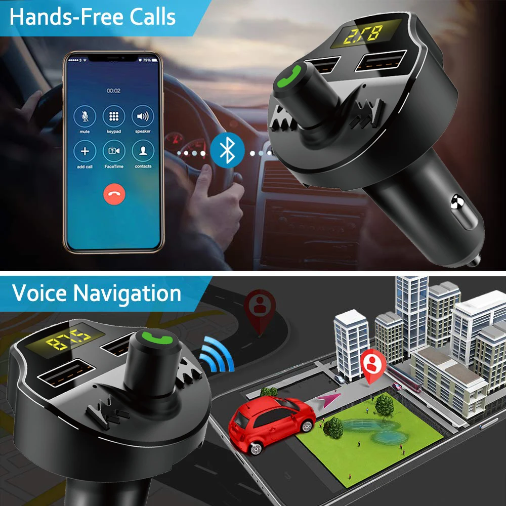 JINSERTA Bil Kit Håndfri Bluetooth-5.0 FM-Senderen LCD-MP3-Afspiller, USB Oplader og Tilbehør til Bilen Håndfri Auto FM