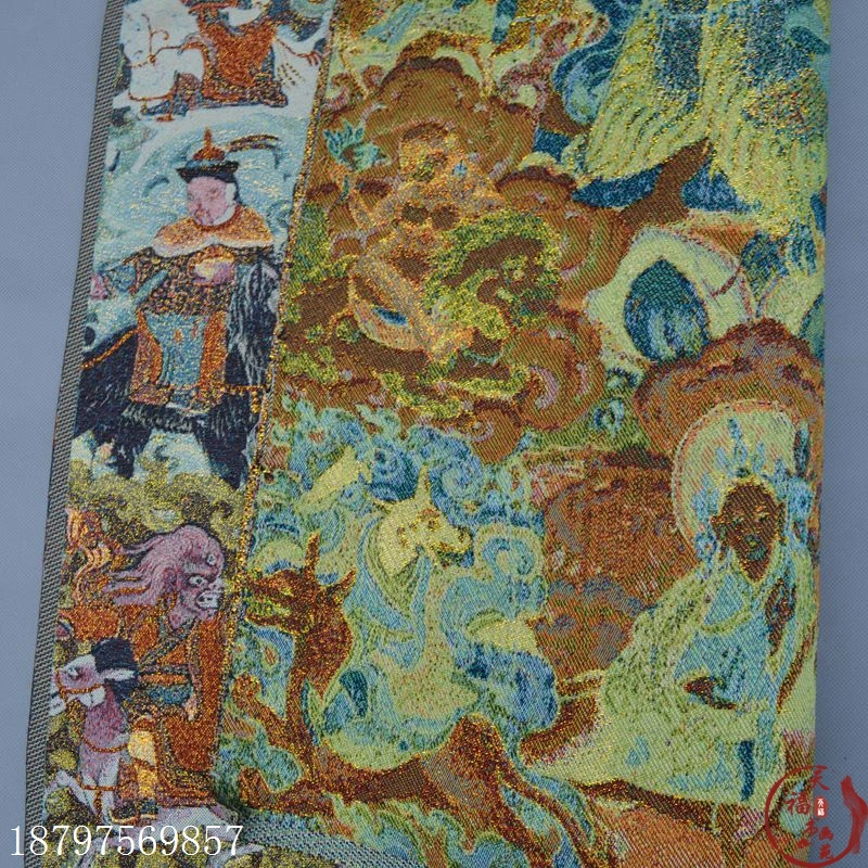 Jul Thangka Tibetansk Buddha silke brokade maleri Nepal guld silke broderi seks arme sort Maha halloween