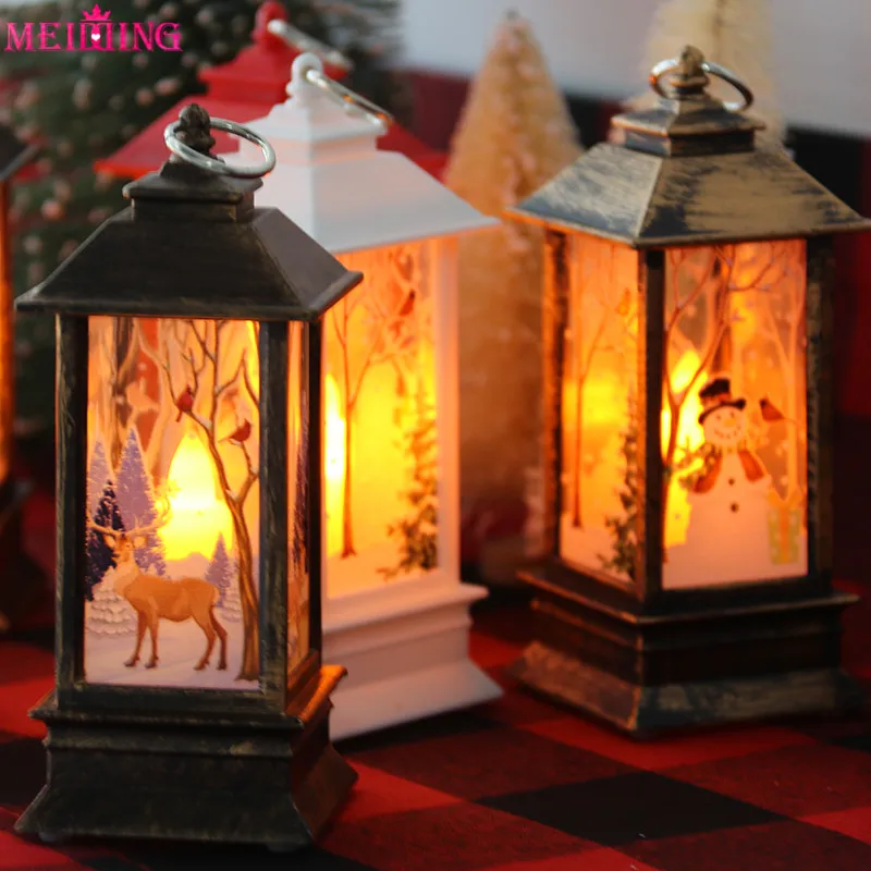 Jul Vintage Santa Snemanden LED Malet Lampe Vind Lys Hængende Vedhæng Candle light Hjem Haven Indretning Kerst festartikler