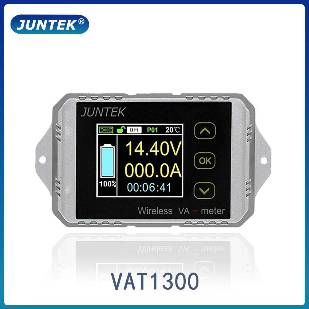 JUNTEK VAT1300 100V 300A Trådløse amperemeter voltmeter batteri kapacitet overvågning coulomb counter 12V 24V 48V farve skærm meter
