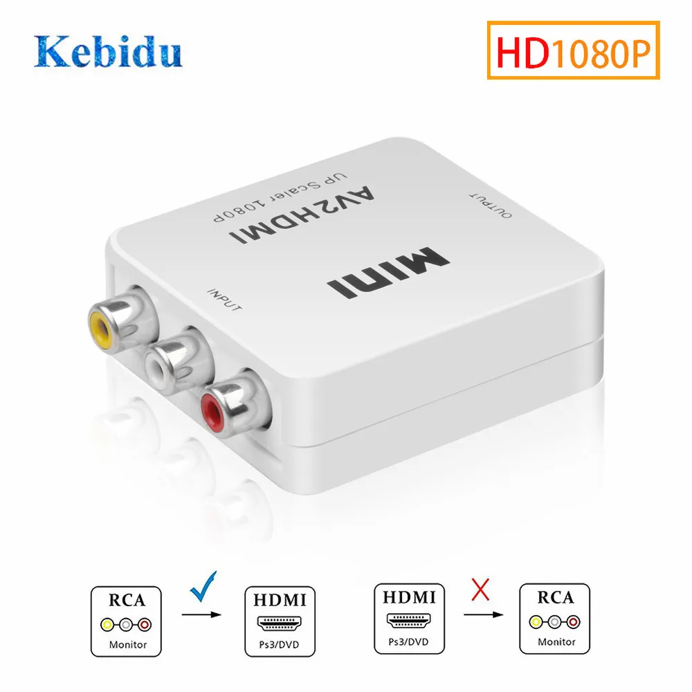 Kebidu Full HD 1080P RCA Mandlige og Kvindelige Converter Adapter Mini Composite CVBS AV-til-HDMI-kompatibel Audio Converter