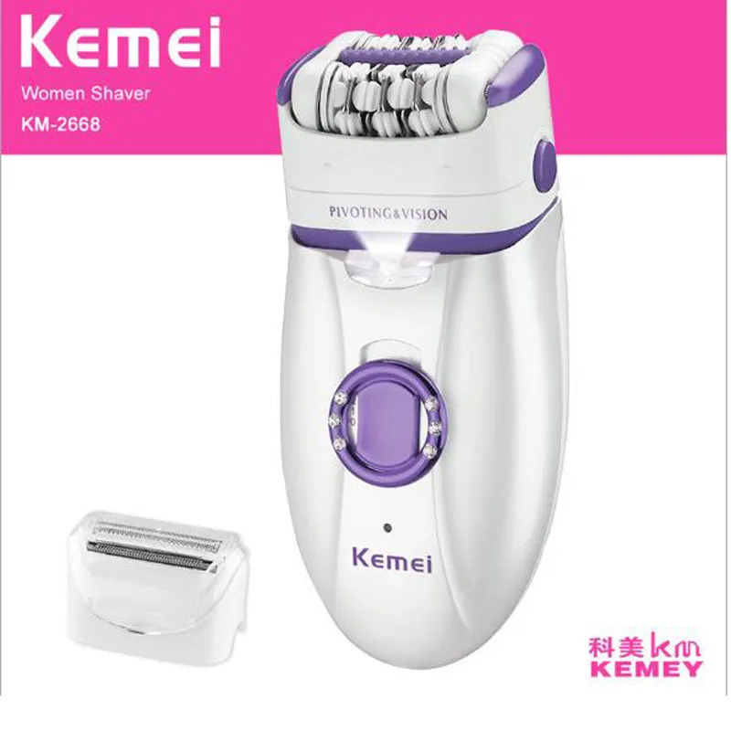 Kemei electric lady hårfjerning enhed KM-2668 intimbarbering enhed 2 i 1 genopladeligt lady hår på kroppen Epilator elektrisk shaver
