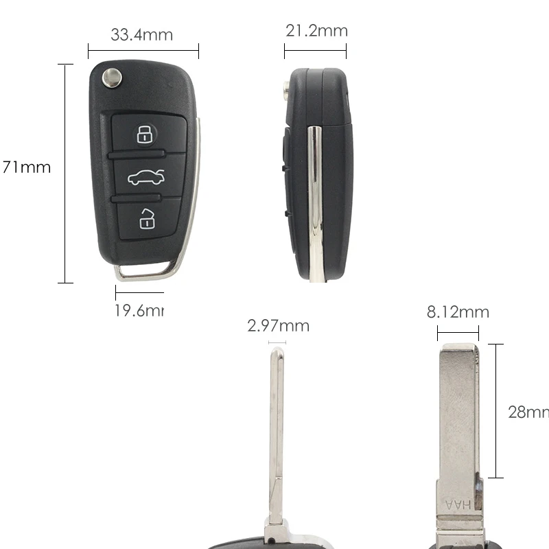 KEYECU Opgraderet Flip Fjernstyret Bil Key Fob 433MHz ID48 Chip for RS4 Audi TT A3, A4, A6, A8 P/N: 4D0837231A / 4D0837231N