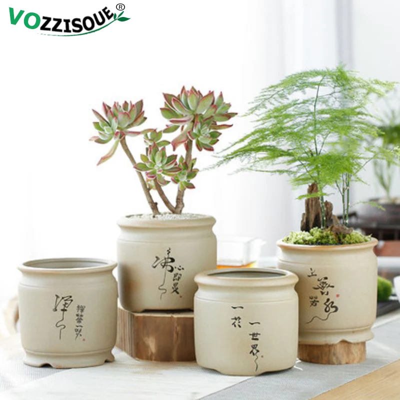 Kinesisk Stil Saftige Plantning Gryder Keramiske Proces Indendørs Flower Pot Jardin Desktop Potteplanter Holder Hjem Dekoration Mini Macetas