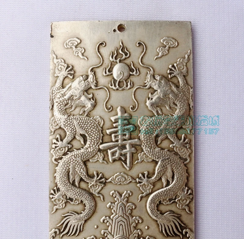 Kinesiske tibet sølvbarrer thanka Fengshui Ssangyong fest levetid statue amulet Talje tag, hænge metal håndværk