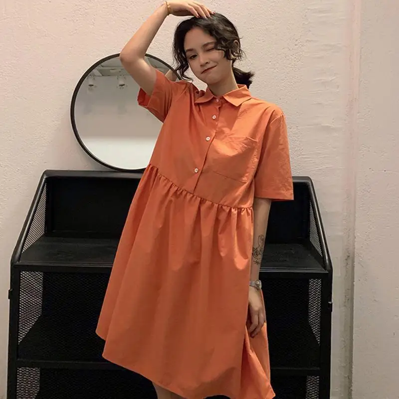 På Kjole Kvinder Harajuku Solid A-linje, Nye Tendenser Orange Preppy Stil Oversize Løs Kawaii Piger Midi-Tunika Smarte Populære Dagligt Tøj Til Kvinder > Iderammer.dk