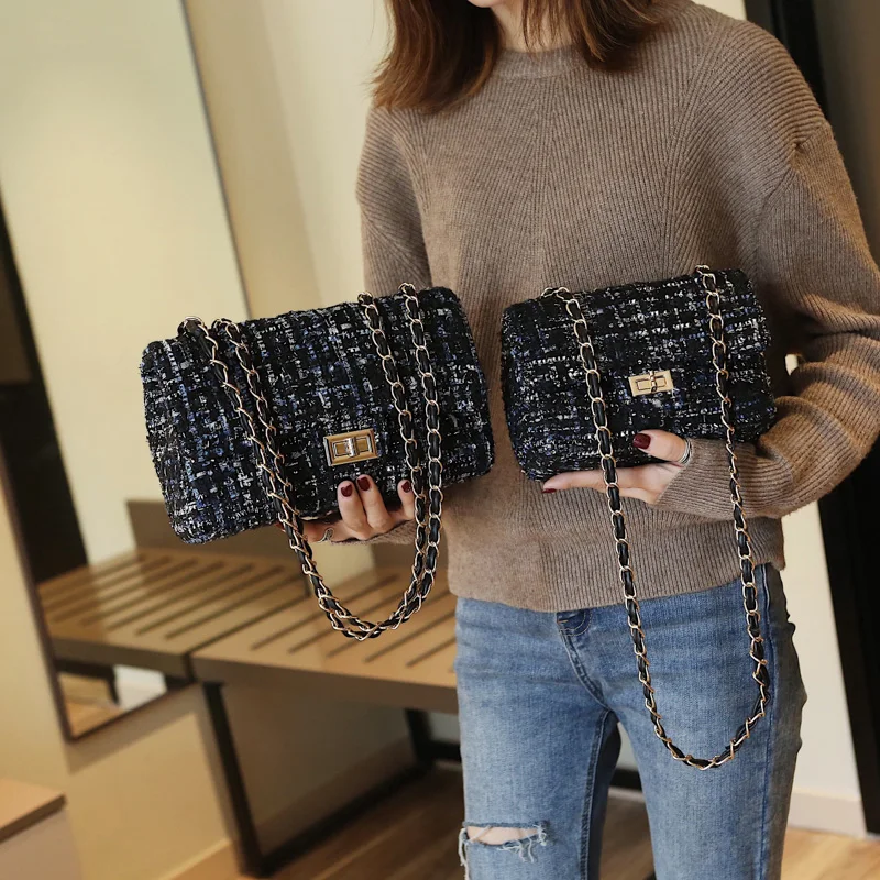 Klassisk Designer Skulder Tasker til Kvinder 2020 Vinteren Uldne Håndtasker Kvindelige Crossbody Kæde Taske Dame Quiltet Plaid Hånd Taske