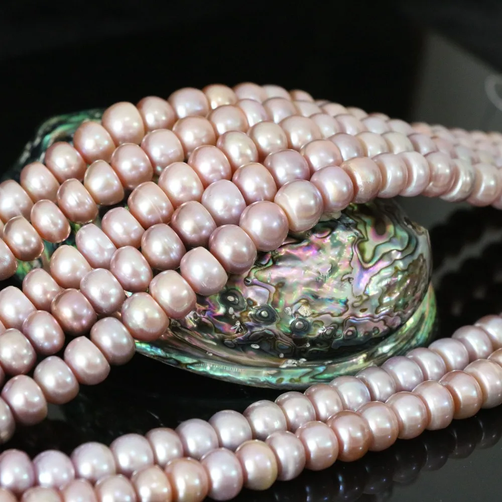Klassiske 9-10mm ferskvand lilla natural pearl knappen abacus perler hot salg fabrik engros smykker at gøre 15inch B1383