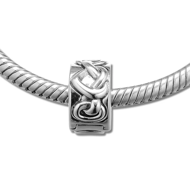 Knyttede Hjertet Klip Perler til Sølv 925 Armbånd Charms Smykker Familie Elsker Vintage Tegn i Sølv Perler til smykkefremstilling