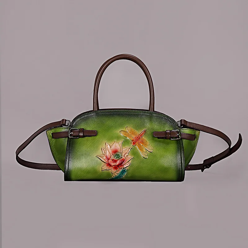 Ko læder kvinder tasker 2020 luksus håndtasker kinesisk stil kvinder taske i ægte læder taske blomster damer læder håndtasker
