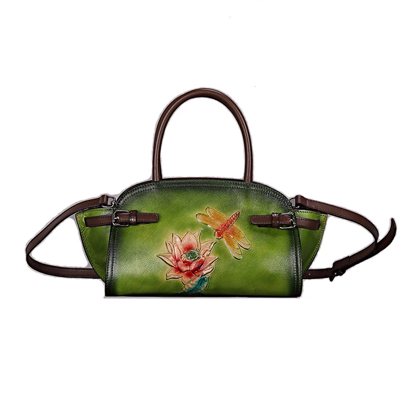 Ko læder kvinder tasker 2020 luksus håndtasker kinesisk stil kvinder taske i ægte læder taske blomster damer læder håndtasker