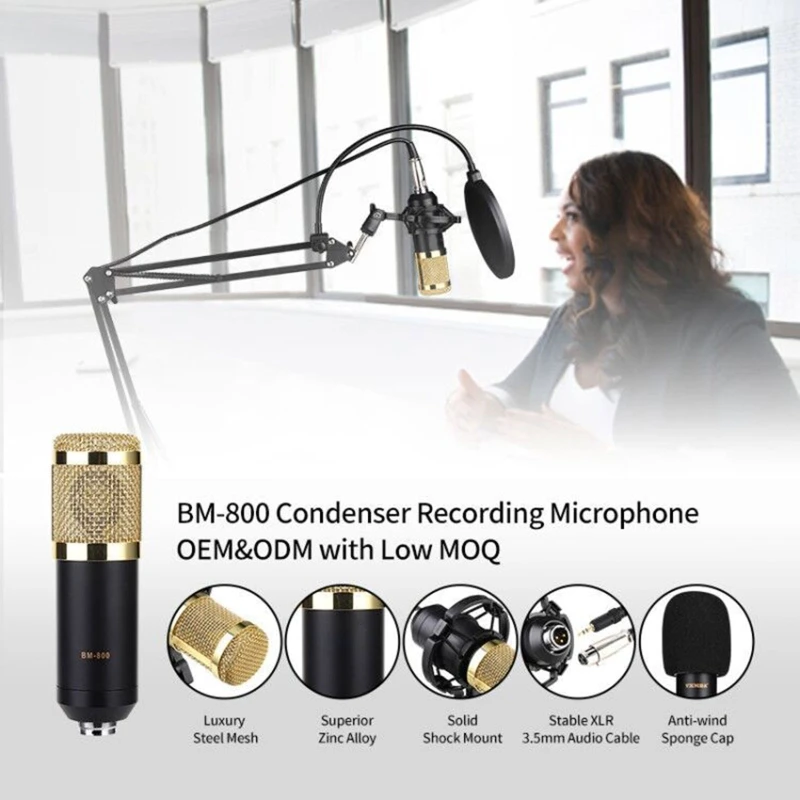 Kondensator Mikrofon Bundt BM-800 Mikrofon Sæt til Stu dio Optagelse & Brocasting Mikrofon Kit til Pc