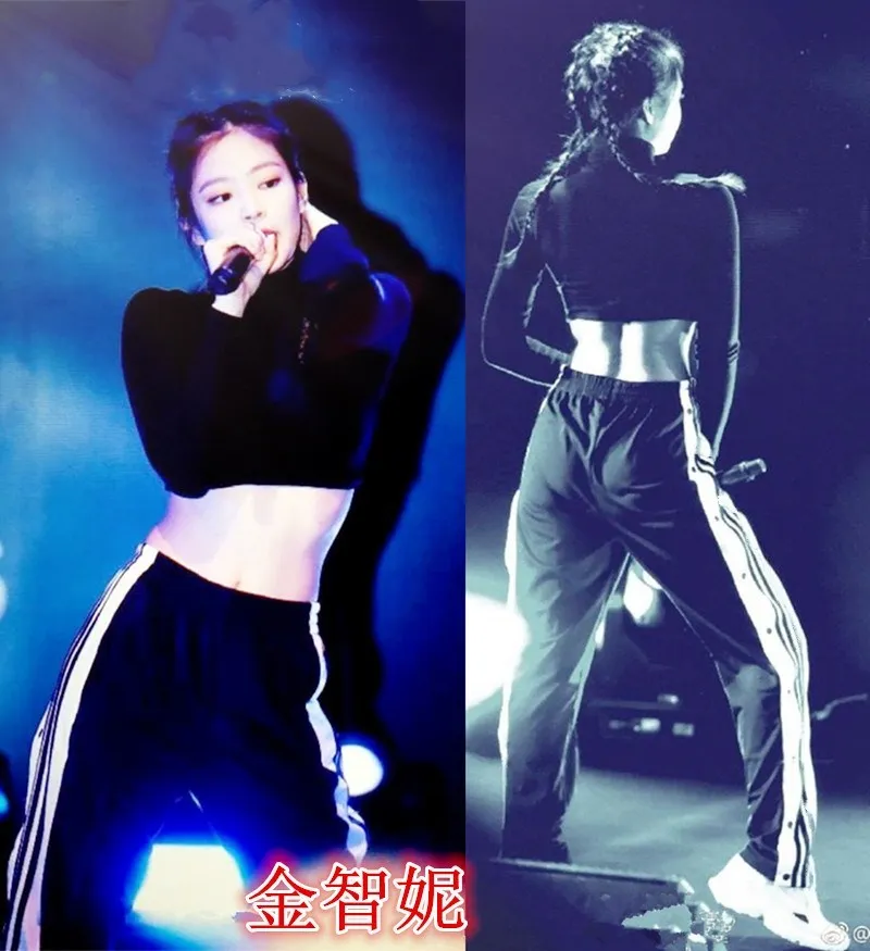 Kpop Seo Ja Ji IU Lee Eun Ji streetwear sexet høj talje bukser kvinder joggingbukser koreanske slids tilfældig side spænde bred ben bukser
