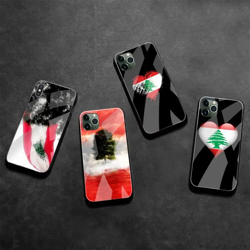 KPUSAGRT Libanon Flag Sort TPU Bløde Telefonen, Sag Hærdet Glas Til iPhone 11 Pro XR XS MAX 8 X 7 6S 6 Plus SE 2020 sag