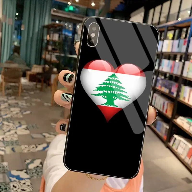 KPUSAGRT Libanon Flag Sort TPU Bløde Telefonen, Sag Hærdet Glas Til iPhone 11 Pro XR XS MAX 8 X 7 6S 6 Plus SE 2020 sag