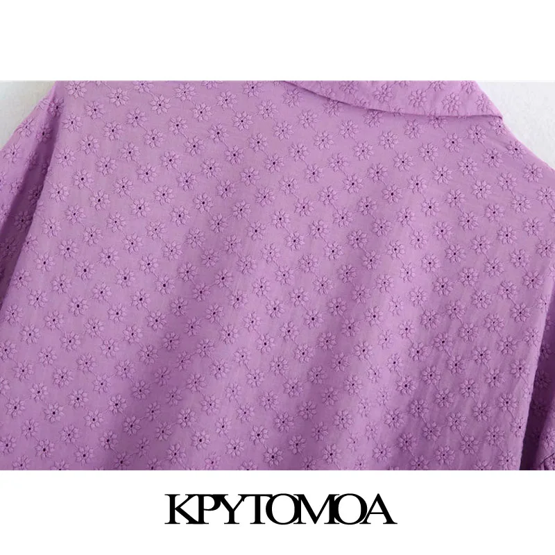 KPYTOMOA Kvinder 2020 Mode Blomster Broderi Løse Bluser Vintage Lanterne Ærme-Knap-op Kvindelige Skjorter Blusas Smarte Toppe