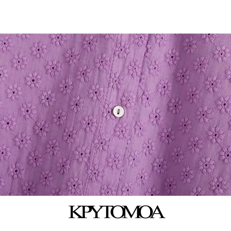 KPYTOMOA Kvinder 2020 Mode Blomster Broderi Løse Bluser Vintage Lanterne Ærme-Knap-op Kvindelige Skjorter Blusas Smarte Toppe
