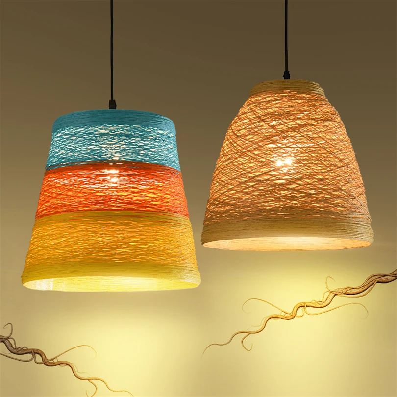 Kreative Bambus, Rattan Flet-Pendel er Håndlavet Vin Lampeskærm LED E27 Hængende Lys til Restaurant Stue Hotel Lustre