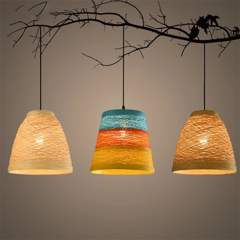 Kreative Bambus, Rattan Flet-Pendel er Håndlavet Vin Lampeskærm LED E27 Hængende Lys til Restaurant Stue Hotel Lustre