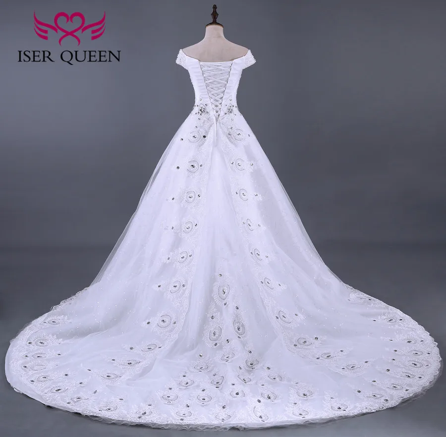 Kvalitet Dubai Luksus Krystal Bryllup Kjoler 2020 Bolden Kjole Cap Ærme Fra skulder Plus Size Stil Lace Wedding Dress WX0085