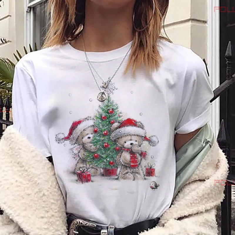 Kvinder Mode Glædelig Jul Trykt Nye Dejlige Bære T-Shirt Harajuku kortærmet T-shirt Hvid Egnede til Alle Sæsoner t-shirts