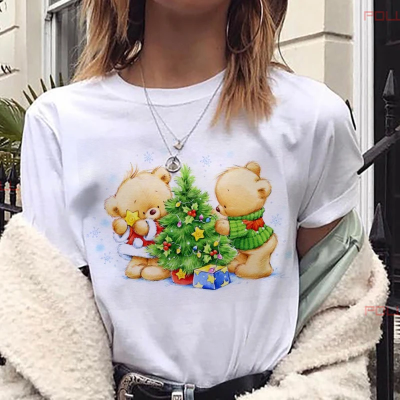 Kvinder Mode Glædelig Jul Trykt Nye Dejlige Bære T-Shirt Harajuku kortærmet T-shirt Hvid Egnede til Alle Sæsoner t-shirts