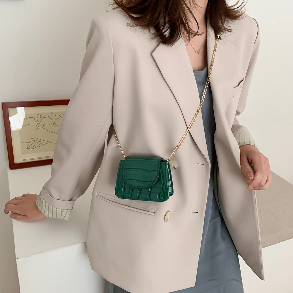 Kvinder Mode Skulder Håndtaske Solid Farve PU Stone Mønster Små Kvindelige Klap Kæde Totes Lille Messenger Tasker til Kvinder