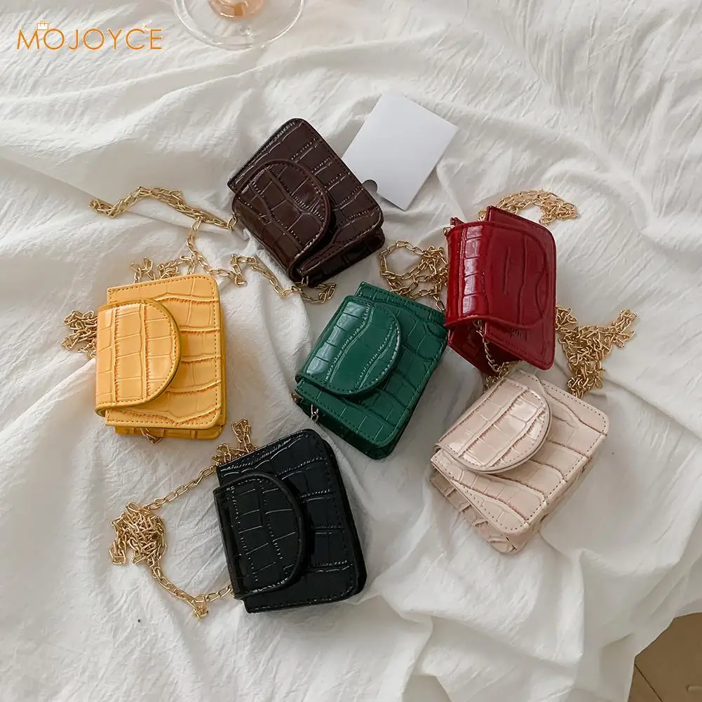 Kvinder Mode Skulder Håndtaske Solid Farve PU Stone Mønster Små Kvindelige Klap Kæde Totes Lille Messenger Tasker til Kvinder