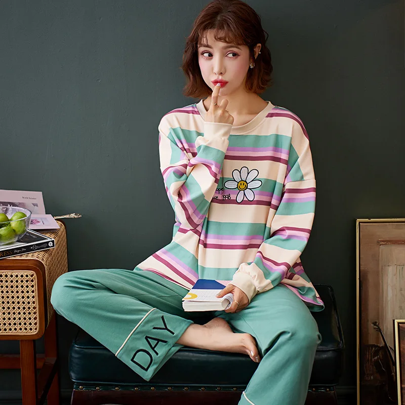 Kvinder Pyjamas Sæt Efteråret Søde Tegneserie Udskrive Lange Nattøj Piger Komfortable Hjem, Tøj, Fritid Homewear Nattøj Vinter 2020