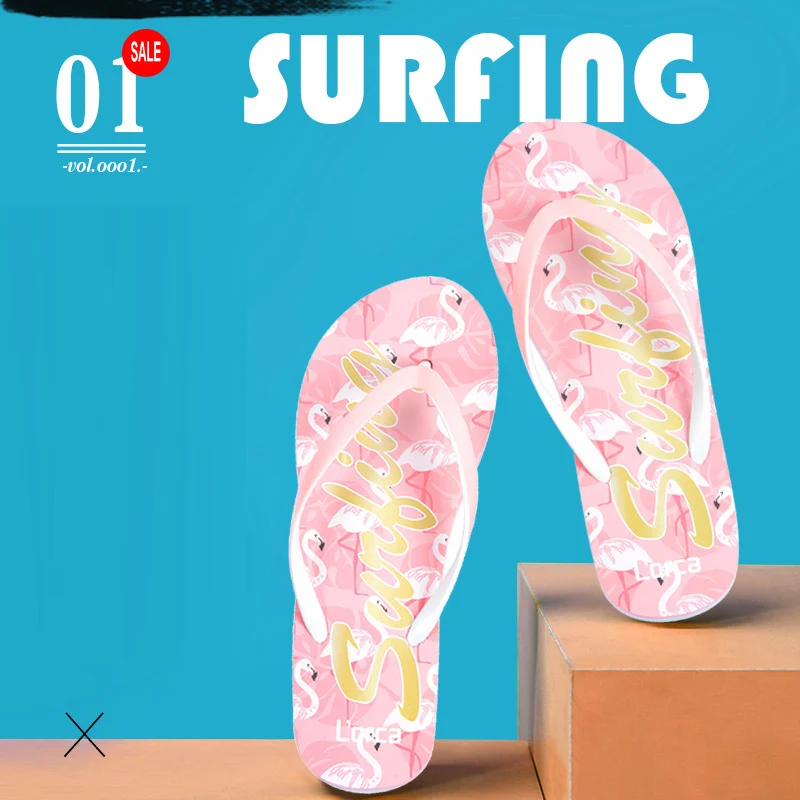Kvinder Sommer Beach Sandaler, Flip Flops Hjemmesko Flamingo Mønster Dias Damer Anti-Skid Hus Med Swimmingpool Tøfler Shoes De Mujer