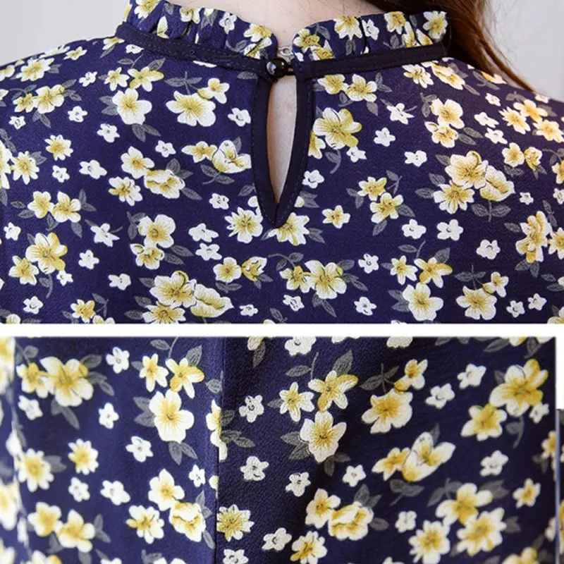 Kvinder Sommer Toppe Chiffon Bluser Damer Blomster Print Feminin Bluse med Korte Ærmer Blusas Plus Størrelse 3XL Toppe
