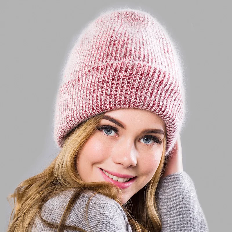 Kvinder Vinteren Kanin Pels Hatte, Huer Varm Lang Pels Skullies Huer Kvindelige Caps Bred Manchet Unge Style Hat til Kvinder