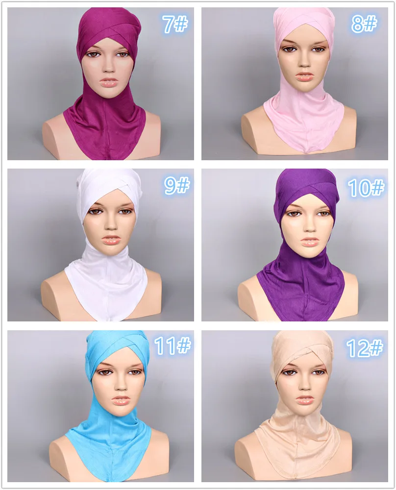 Kvinders Printe Solid Farve Caps Muslimske Dobbelt Kors Indre Hatte Bomuld, Modal Render 20 farve 20pcs/Masse Engros