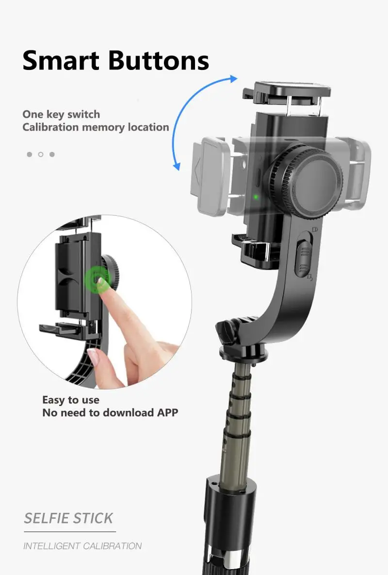 L08 Bluetooth Håndholdte Gimbal Stabilisator Mobiltelefon Selfie Stick Holder Justerbar Video Optage Selfie holder Til iPhone/Huawei