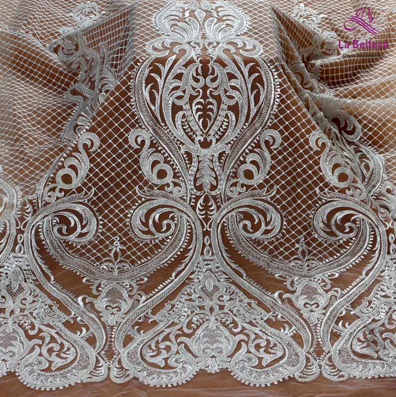 La Belleza nye off hvid beaded blonde stof stort mønster bridals blonde stof 1 yard