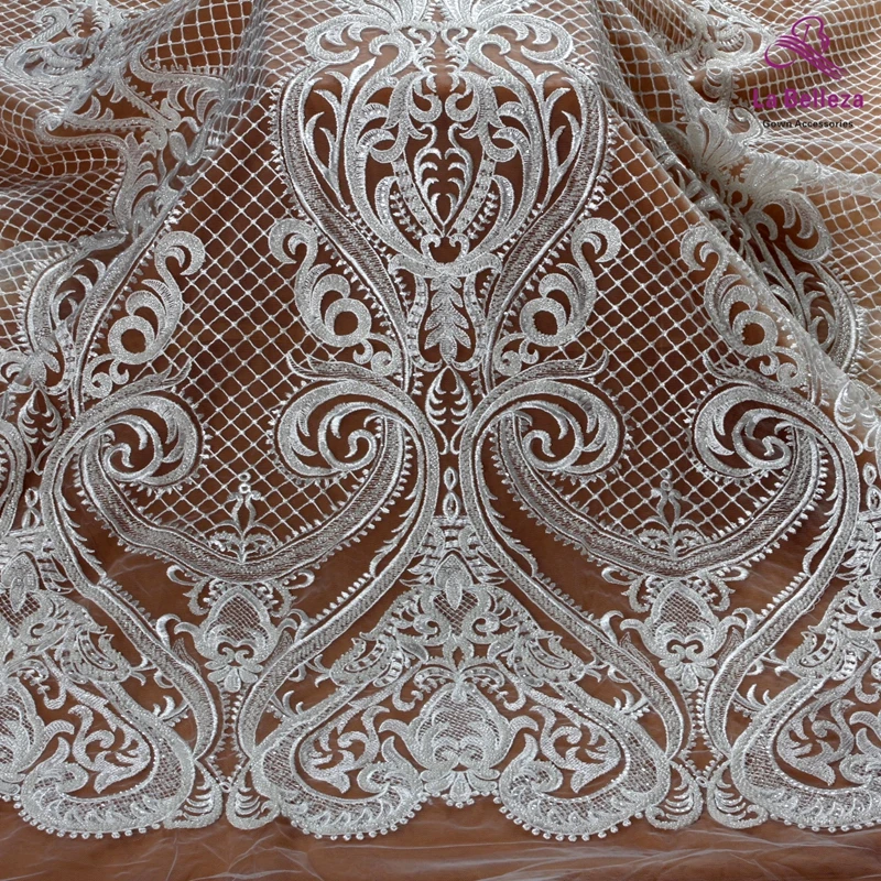 La Belleza nye off hvid beaded blonde stof stort mønster bridals blonde stof 1 yard