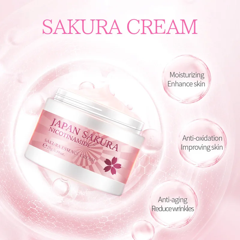 LAIKOU Cherry Blossoms Face Cream Fugtgivende Hyaluronsyre Nicotinamid C-Vitamin Kridtning Anti-aging Firma Lysere Hud