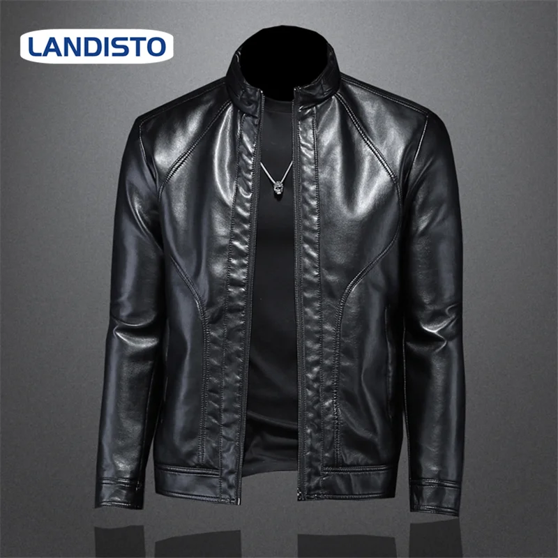 LANDISTO vinter/efterår mænd jakke læder jakke mænd/мужская куртка /mænds jakke PU jakke mænd tøj stil Motorcykel