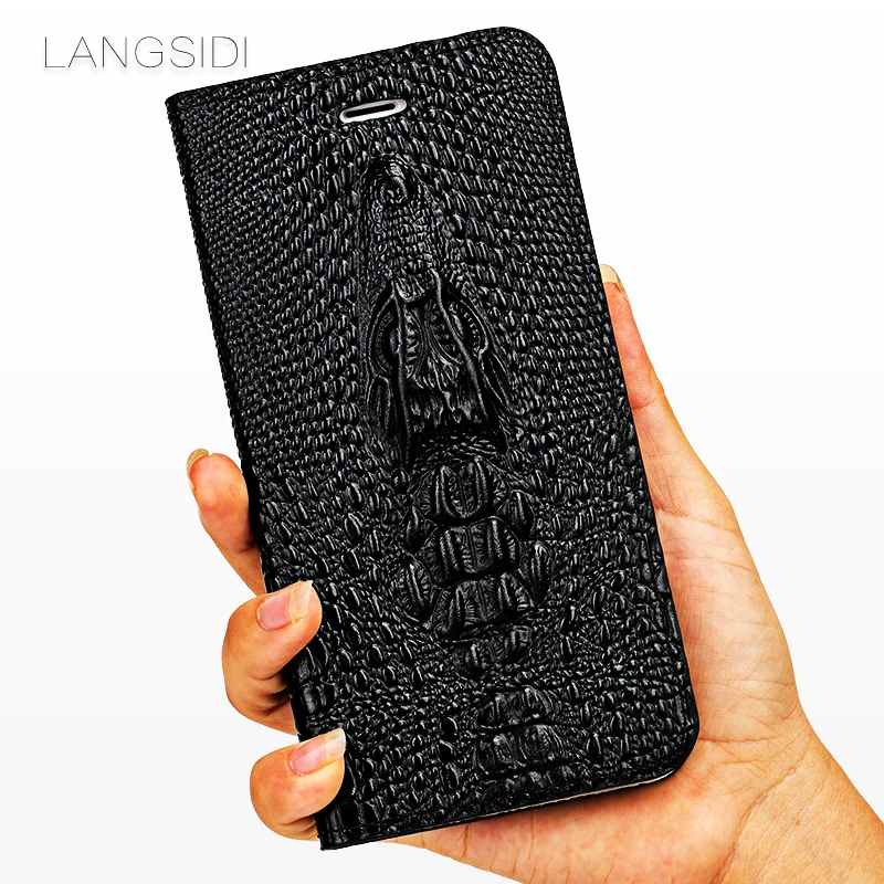LANGSIDI flip phone case for iphone 12 pro max antal 12pro 7 8 XS Plus X FULD beskyttende stødsikkert Ægte Krokodille Læder COVER