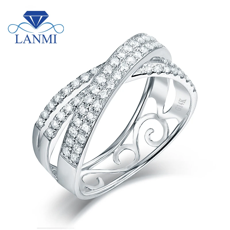 LANMI Elskere Diamanter, Ringe Luksus VS Afklare Diamant Ægte 14K White Gold Par Bryllup Ring Til Hustru Mand Fine Smykker Gave
